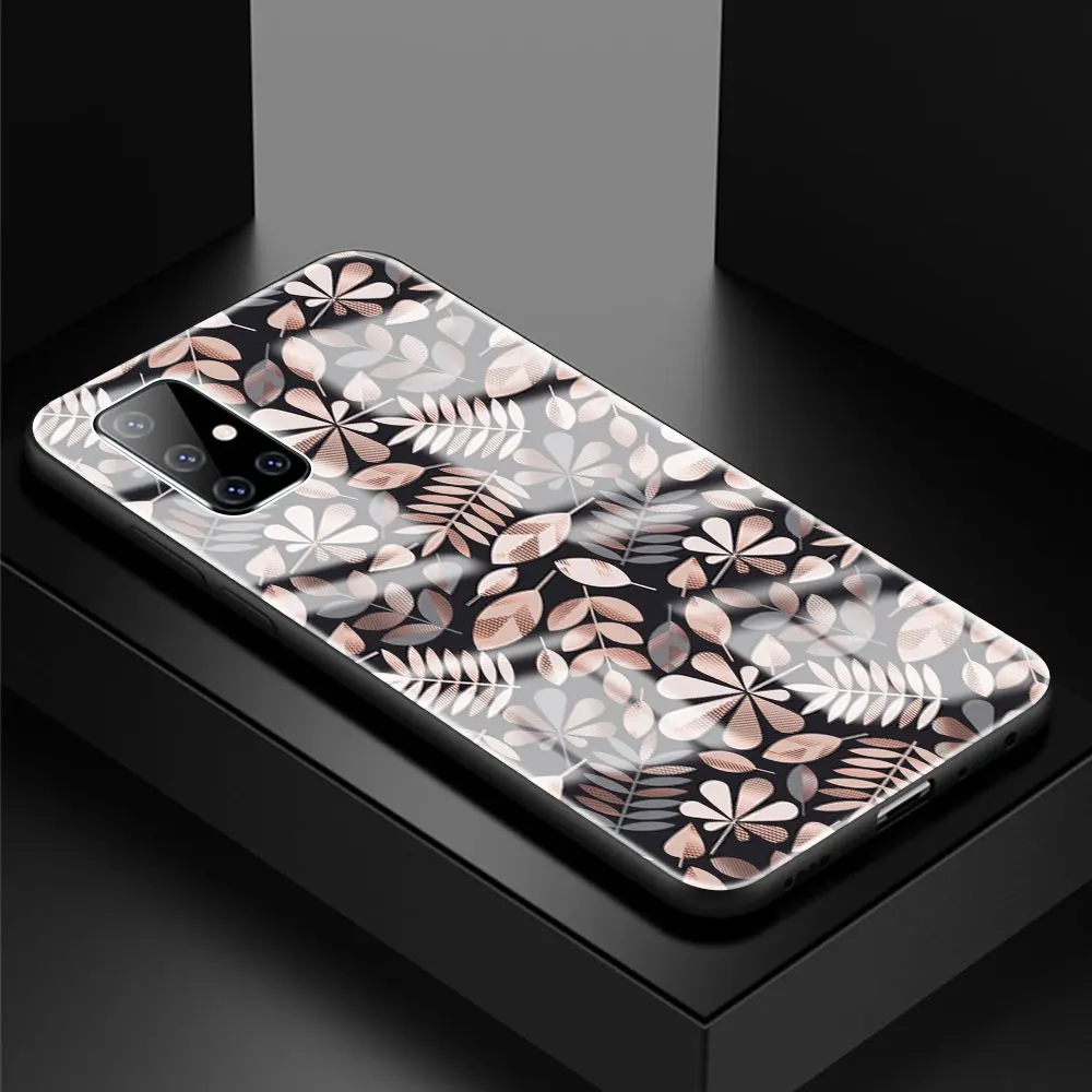 

Glass Case For Samsung Galaxy A51 A50 A71 A70 A31 A10 A21s A91 A40 A30 Tempered Phone Cover Casos Fashion Flower Leaf