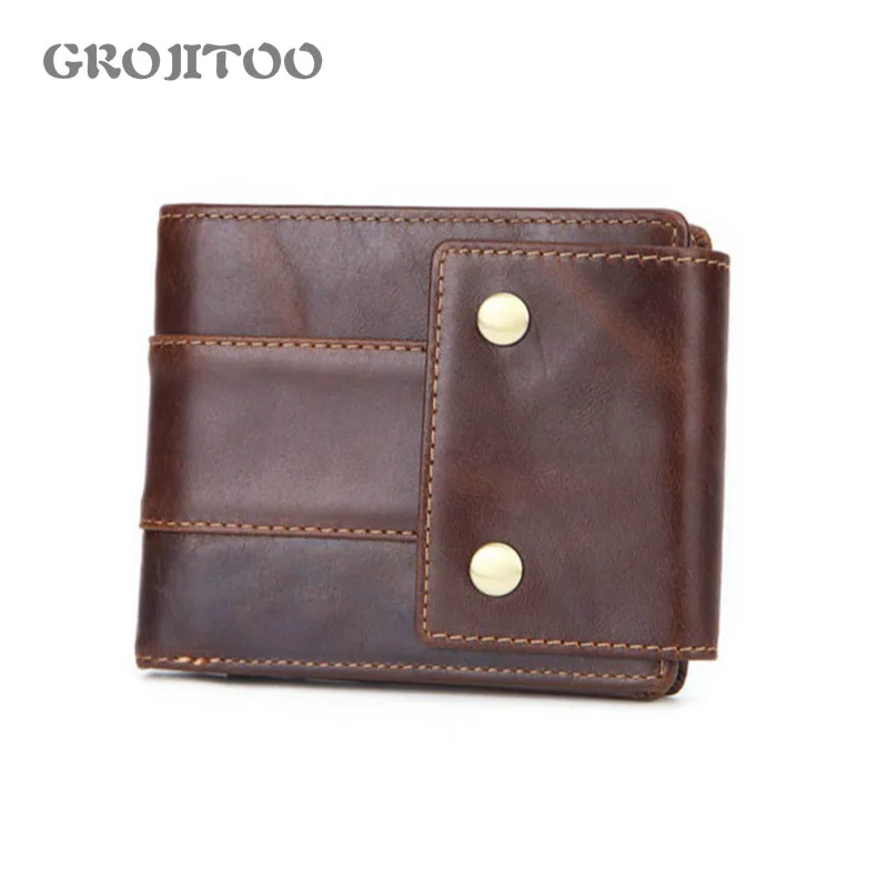 

GROJITOO New first layer cowhide 14 card coin Men purse men's leather short wallet Gift Wallet With Credit Card Holder