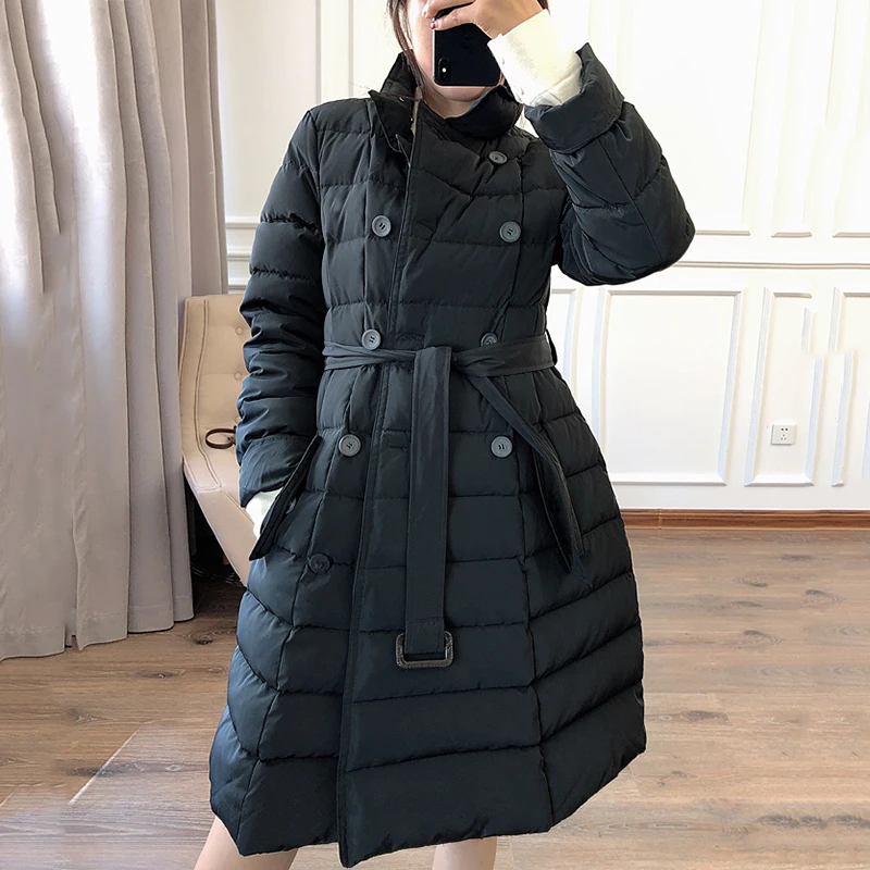 2021 Winter Down Coat Women Long Parka Jacket With Real Raccoon Collar White Duck Feminine Pink Overcoat Korean | Женская одежда