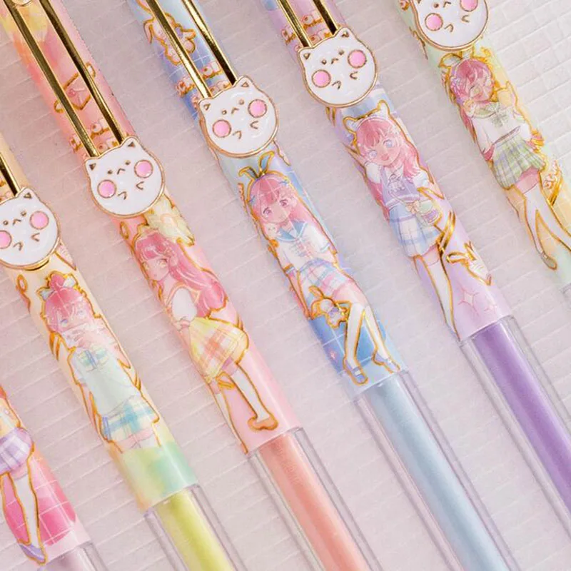 

2 шт., гелевая ручка с зажимом в виде кошки, 0,5 мм