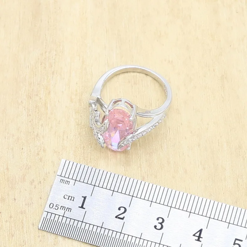 Розовый кубический цирконий Свадебные ювелирные изделия серебряный цвет набор