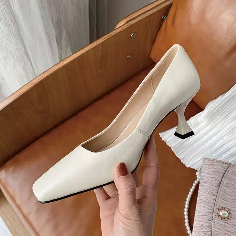 

Krazing Pot genuine leather square toe strange high heels handmade brand shoes classic colors office lady basic women pumps L02