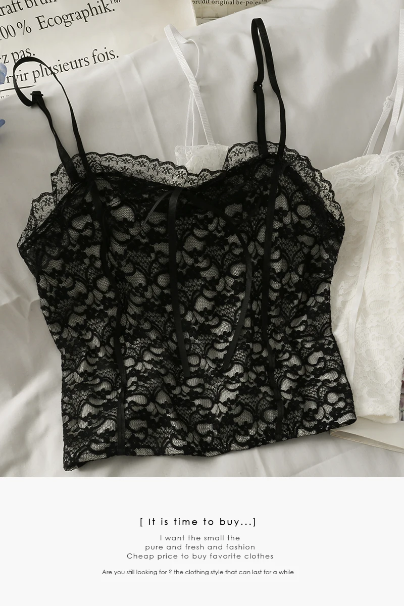 

2021 summer new sexy lace spaghetti strap tanke top women built in bra off shoulder sleeveless solid color omighty camisole hot