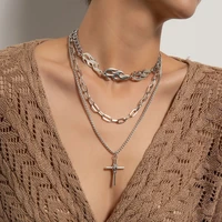 in europe and the trend of the hip hop necklace with cross pendant female fashion sautoir ins multilayer flame