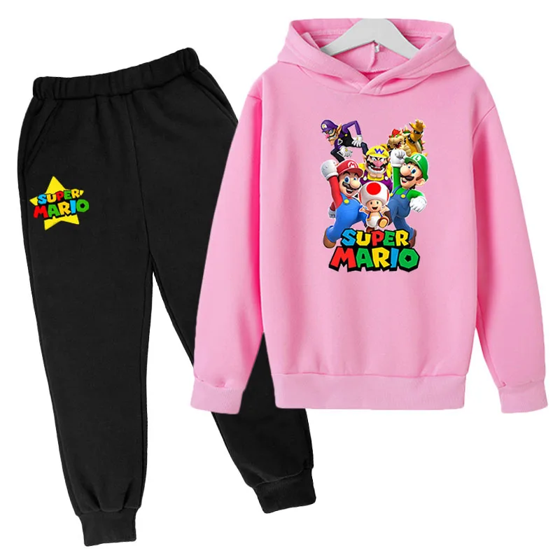 

Toddler Super Mario Children's Hoodie Suit Girl Boys' Sports Shirt Top + Pants 2-Piece Set 4T-14T (Mario) Spring Autumn