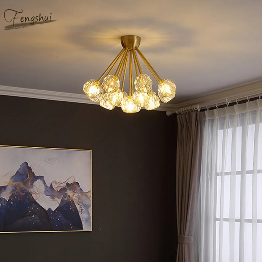 Скандинавская люстра с полностью медными кристаллами потолочный светильник