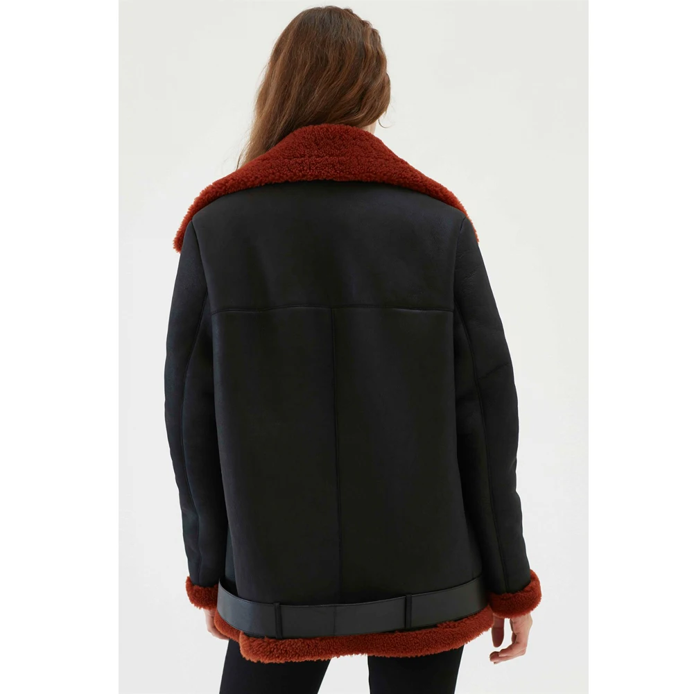 Womens Shearling Jacket Turkey Sheepskin Coat Oversize Coat Black Leather Jacket Warmest Winter Coats