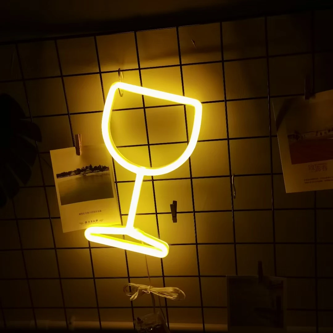 Светодиодный неоновый светильник для Винных Бокалов настенный геймпада ночник с