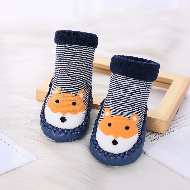 Детские носки для малышей теплые пинетки с резиновой подошвой новорожденных и