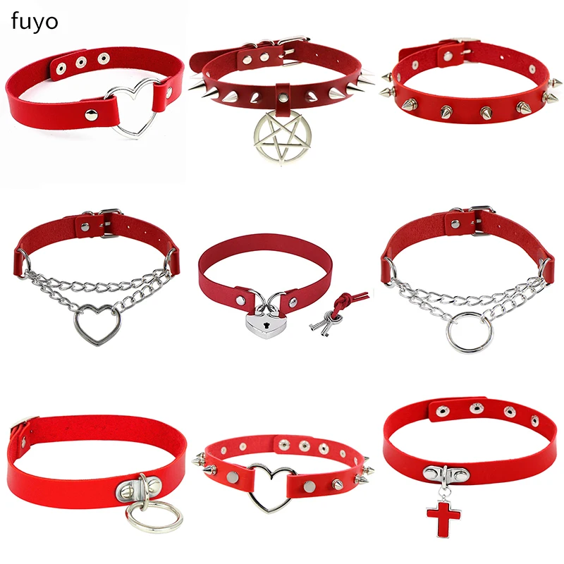 Красного цвета в стиле панк из искусственной кожи винтажном с металлическим