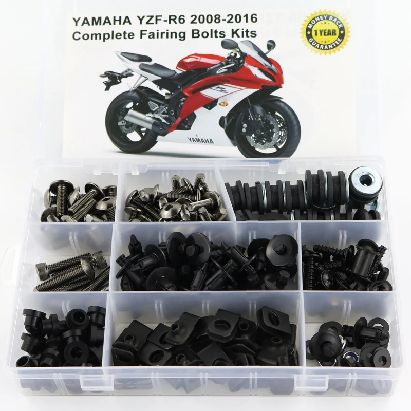 

Подходит для Yamaha YZF R6 YZF-R6 2008-2016, винты для мотоцикла, полный комплект болтов обтекателя, крепежные зажимы для шайбы, стальные гайки