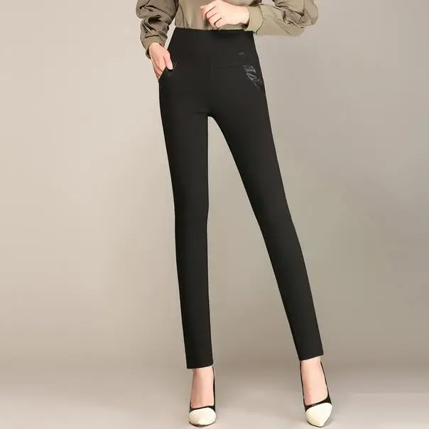 Женские брюки карандаш с высокой талией длинные на зиму и весну обтягивающие