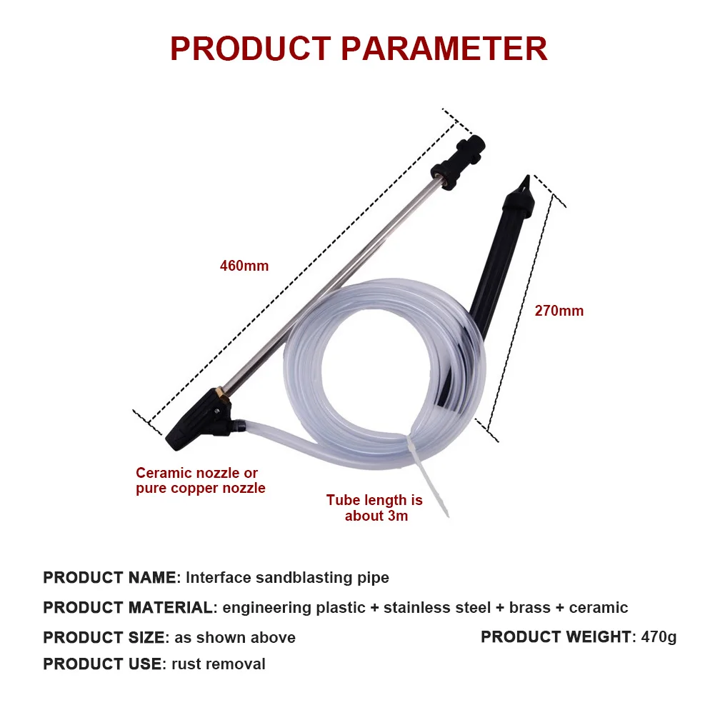 

Pressure Washer Sandblasting Attachment with G1/4 Pipe Ceramic Connector Wet Sand Blaster Kit for Karcher K2 K3 K4 K5 K6 K7Tools