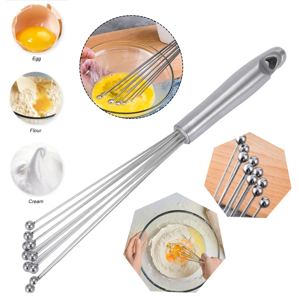 

Stainless Steel Ball Whisk Rust-proof Bead Egg Whipper Handheld Portable Milk Frother Beater Mixer Blender DIY Kitchen Tool
