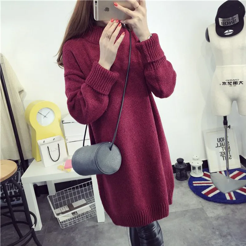 Осенний и зимний новый стиль корейский свободный базовый свитер средней длины