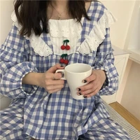 plush thick thick warm pajamas cute sweet casual fashion trend loose simple long sleeved korean fresh plaid pajamas
