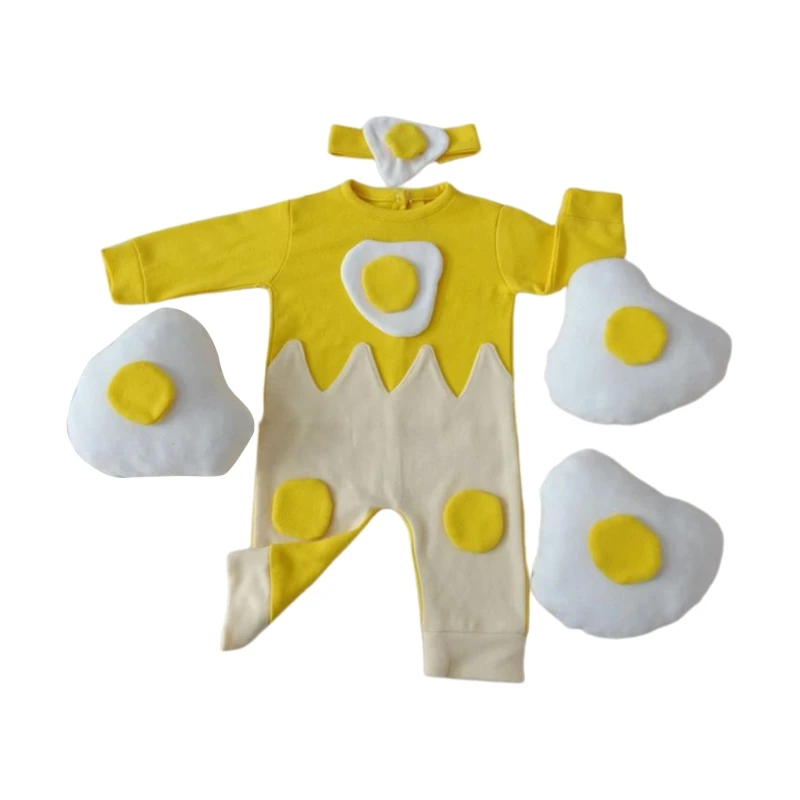 

5 Pcs Baby Creative Poached Egg Headband Romper Bodysuits Pillow Set Newborn Photography Props Outfit Infants Photo Shooting Clo
