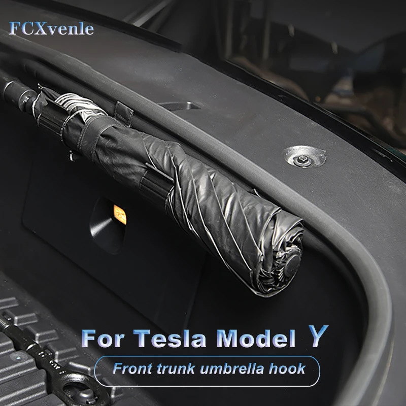 

FCXvenle, 2 шт., ящик для хранения в переднем багажнике автомобиля, крючок, зонтик, органайзер для Tesla, модель Y 2021, автомобильные аксессуары, товар...