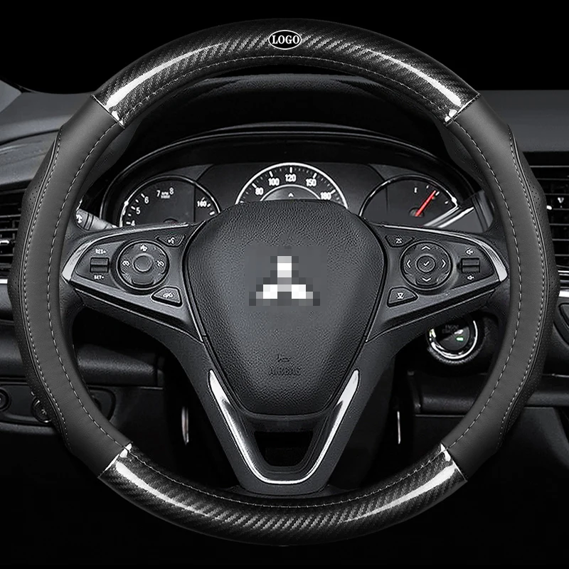 

Car Carbon Fiber Leather Steering Wheel Covers Interior Accessories 38cm for Mitsubishi Xpander Lancer ASX Triton Car Styling