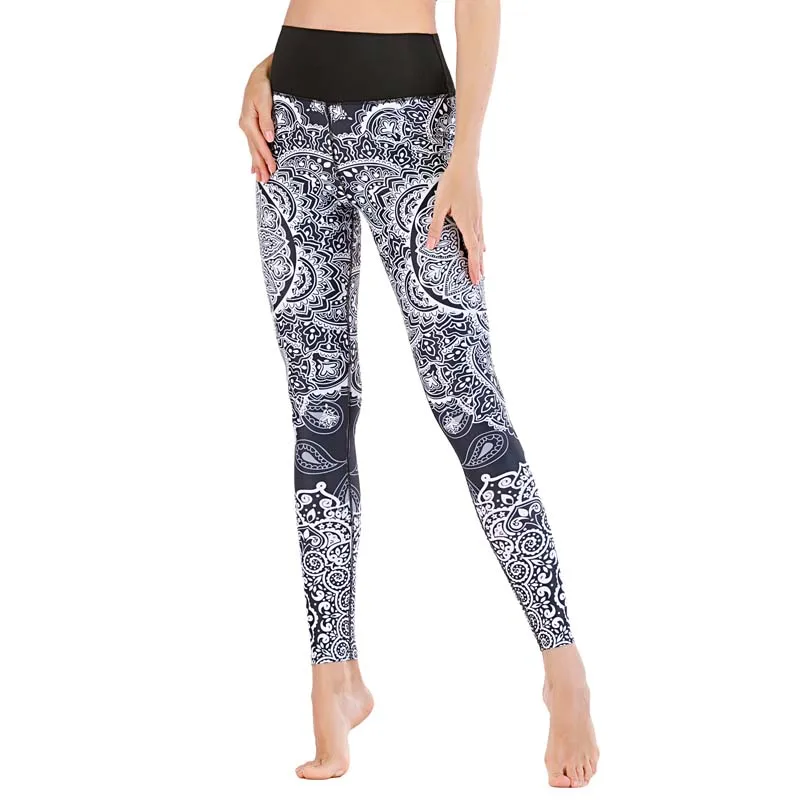 Штаны для йоги с этническим принтом спортивные Леггинсы штаны фитнеса высокое