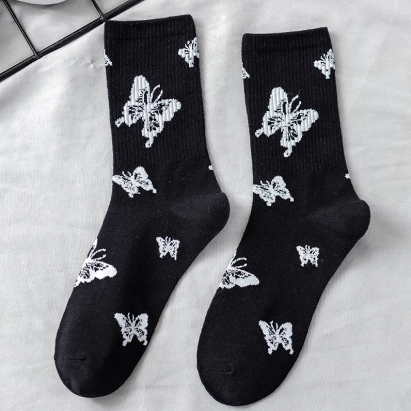 Socks Woman Funny Butterfly Middle Tube Harajuku Japanese Long Socks Socks for Men Cycling Socks Woman Trending