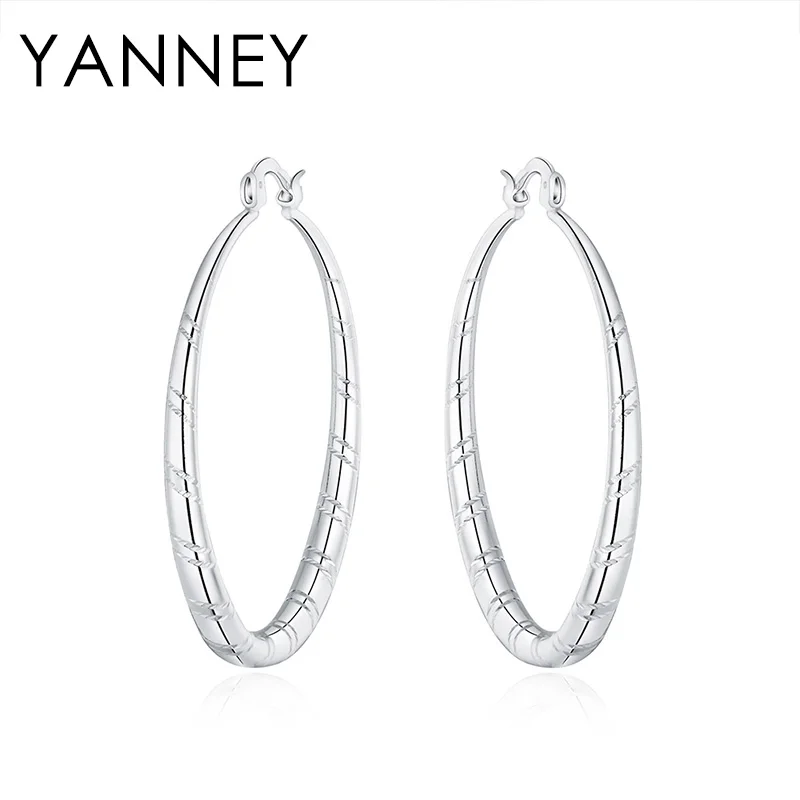 

YANNEY Original 925 Sterling Silver 30/40/50/60MM Round Big Hoop Earrings For Women Fashion Gift Jewelry