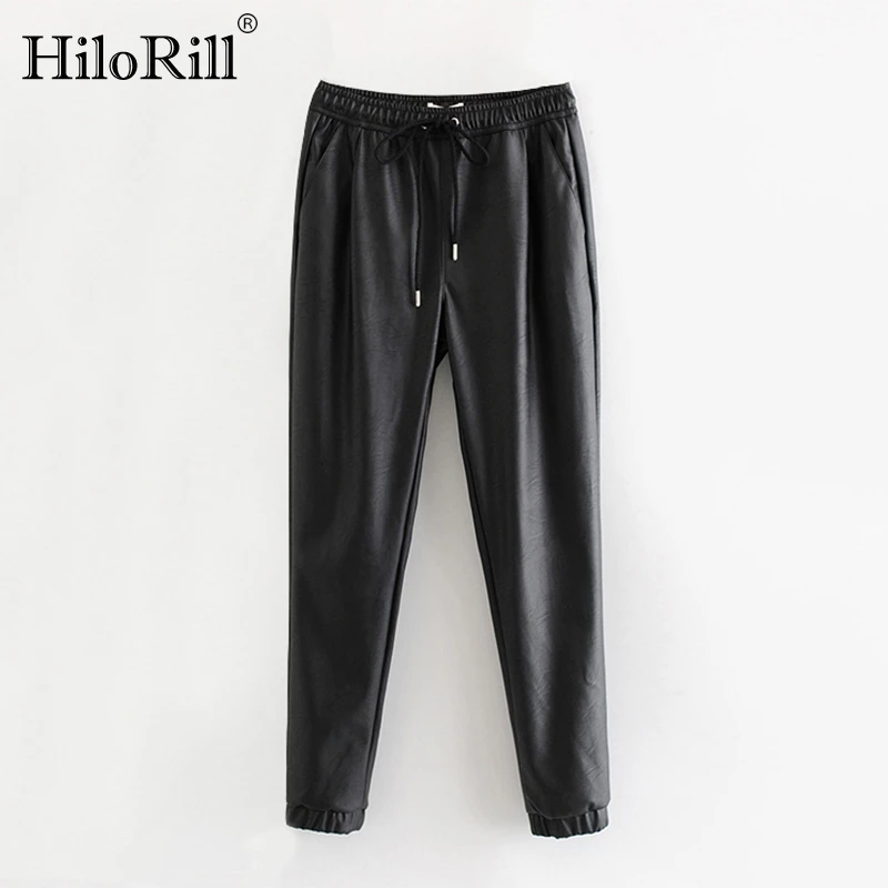 Брюки HiloRill из искусственной кожи женские длинные черные однотонные штаны с