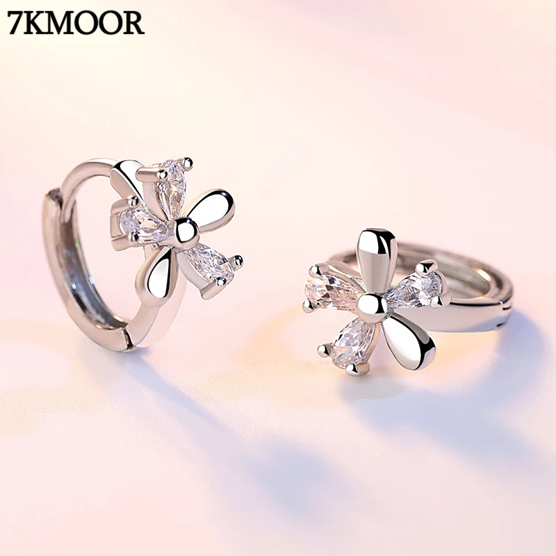 2020 Новая мода CZ Кристалл Серьги серебряный цвет серьги кольца цветок для женщин