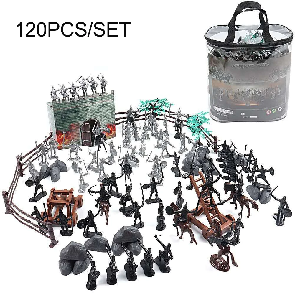 

120pcs Educational Gifts Siege War Miniature DIY Building Simulated Ornaments Static Medieval Soldiers Game Castle Model Set