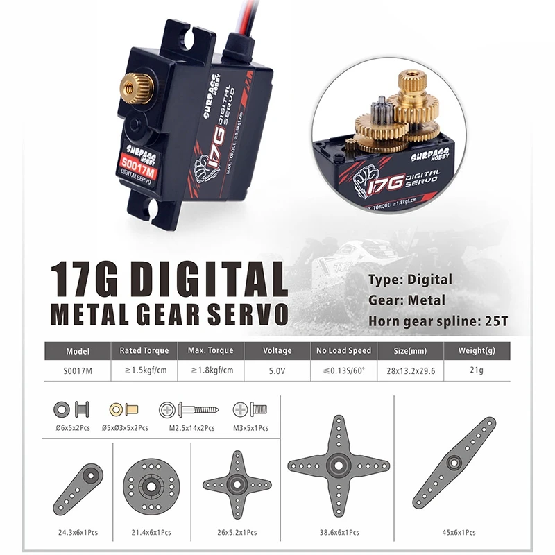 SURPASS HOBBY S0017M 17G металлический Шестерни 1 8 кг цифровой сервопривод для RC Самолет