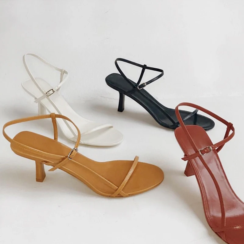 

Women Sandals Sexy Stiletto Heels 2021 Summer Ladies Fashion Brand Design Round Toe High Heels Buckle Strap Sandals Women