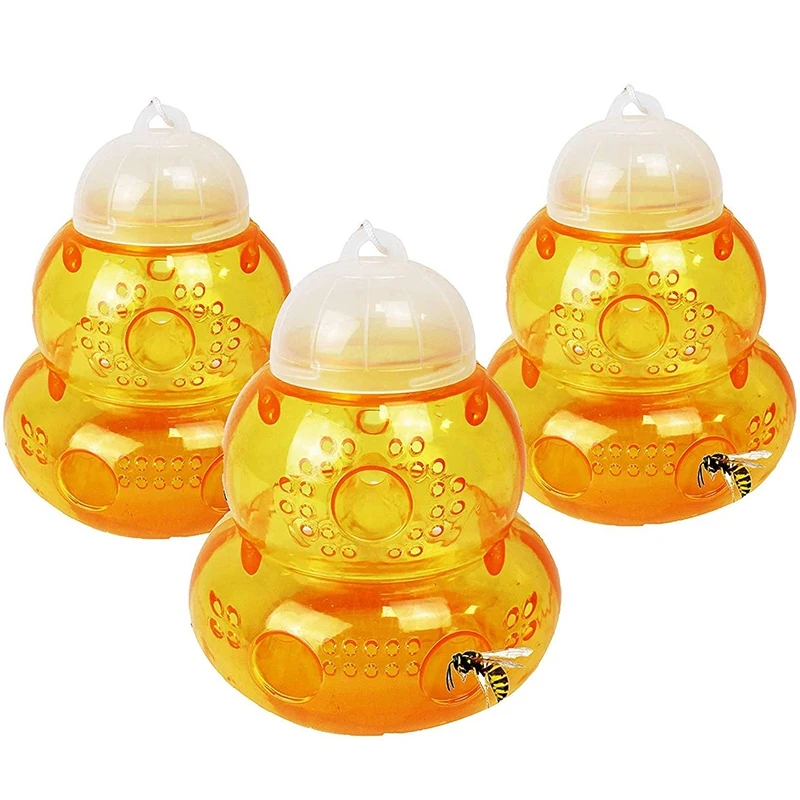 

3 Pack Wasp Trap And Hornet Trap Yellow Jackets Bee Catcher, Reusable Hanging Or Tabletop Outdoor