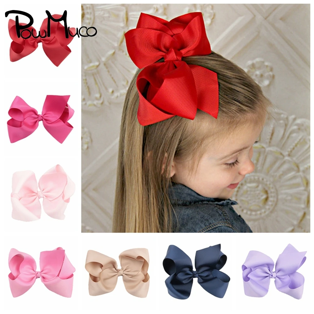 

Powmuco 15 CM Solid Color Grosgrain Ribbon Bows Baby Girls Ponytail Clips Fashion Handmade Knotted Infant Hairpins Birthday Gift