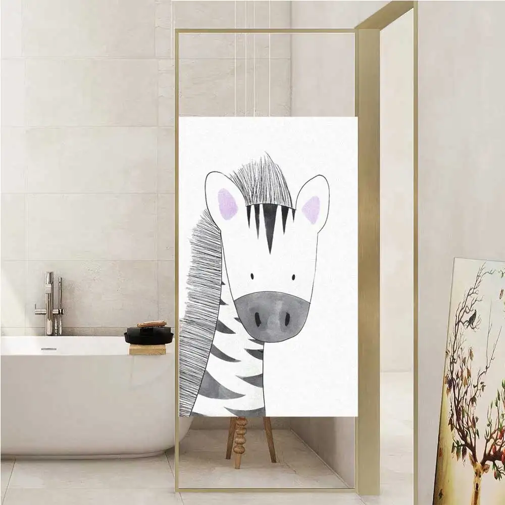 

Window Film Privacy Cute Animal-Zebra Frosted No Glue Glass Sticker Sun Protection Heat Control Window Coverings for Homedecor