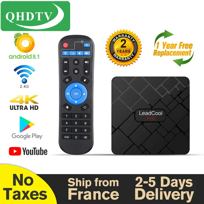 QHDTV Leadcool Android TV Box Французский склад без налогов RK3228A Quad Core 2G 16G Lxtream ip tv Full HD code Set Top on.