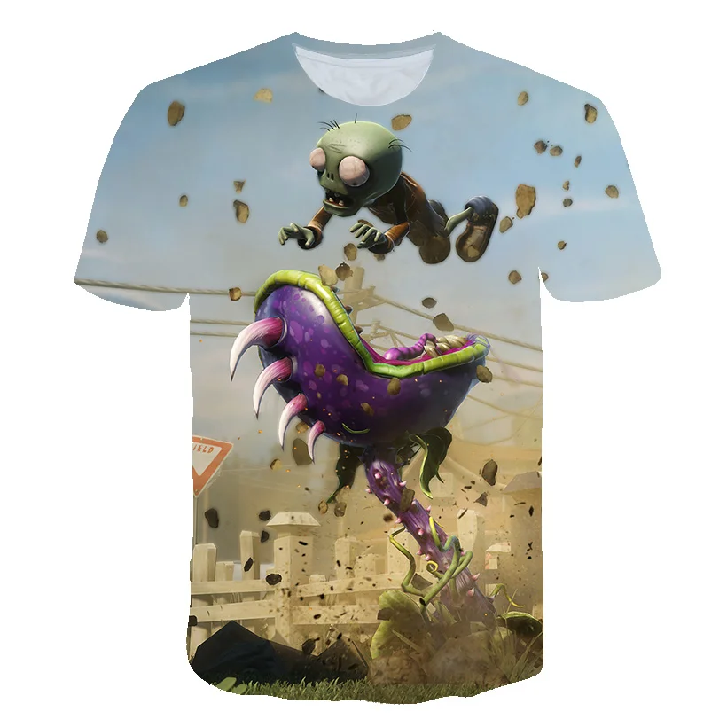 

New 2021 Summer Plants vs Zombies 3D T-Shirt for Kids Boys Cartoon Game Pattern Clothes Round Neck 4T-14T