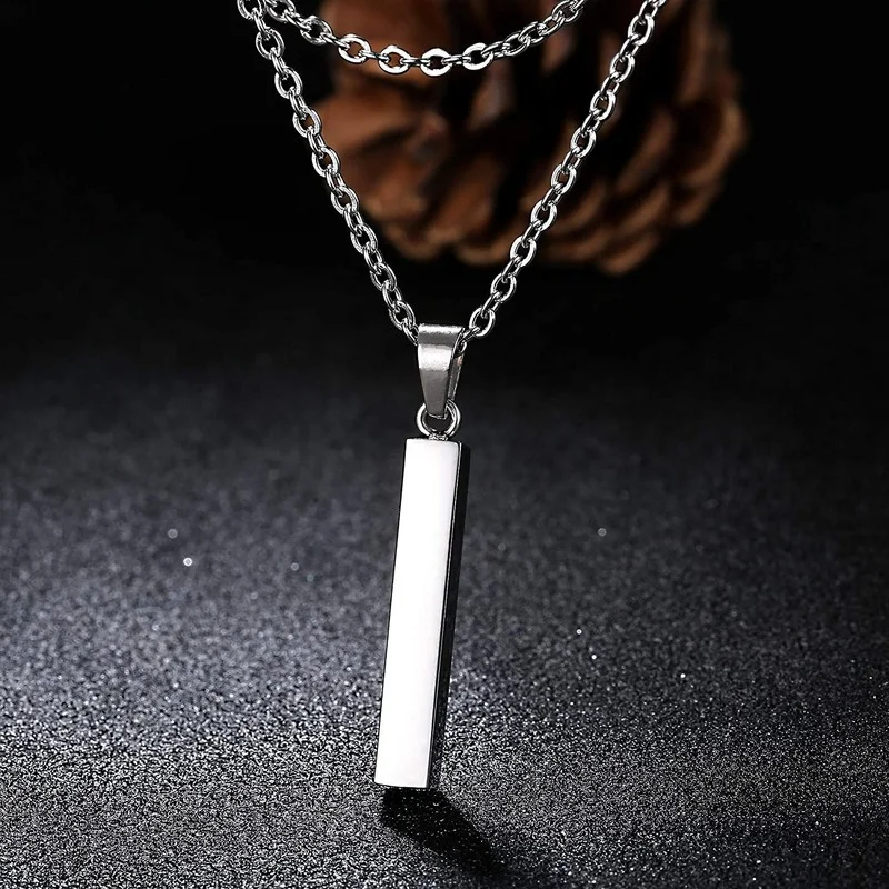 

Fashion Rectangle Men Pendant Necklace Classic Trendy Simple Stainless Steel Cuban Chain Necklace for Men Jewelry Gift Hot Sale