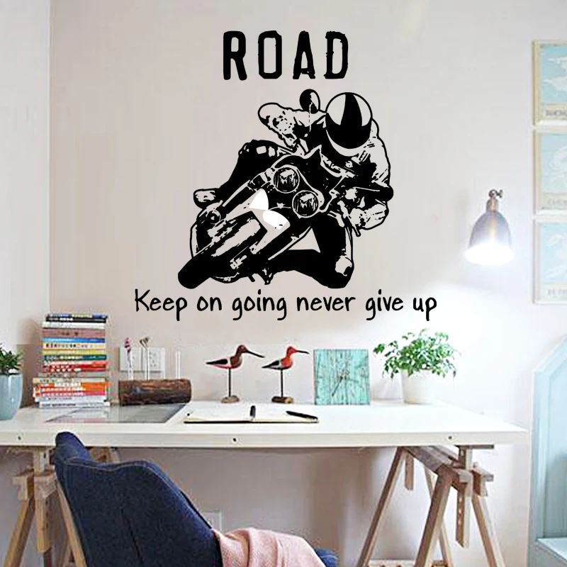 Black Cool Riding Motorcycle Silhouette Wall Stickers Kids Bedroom Living Room Decorative PVC Vinyl Decals | Дом и сад