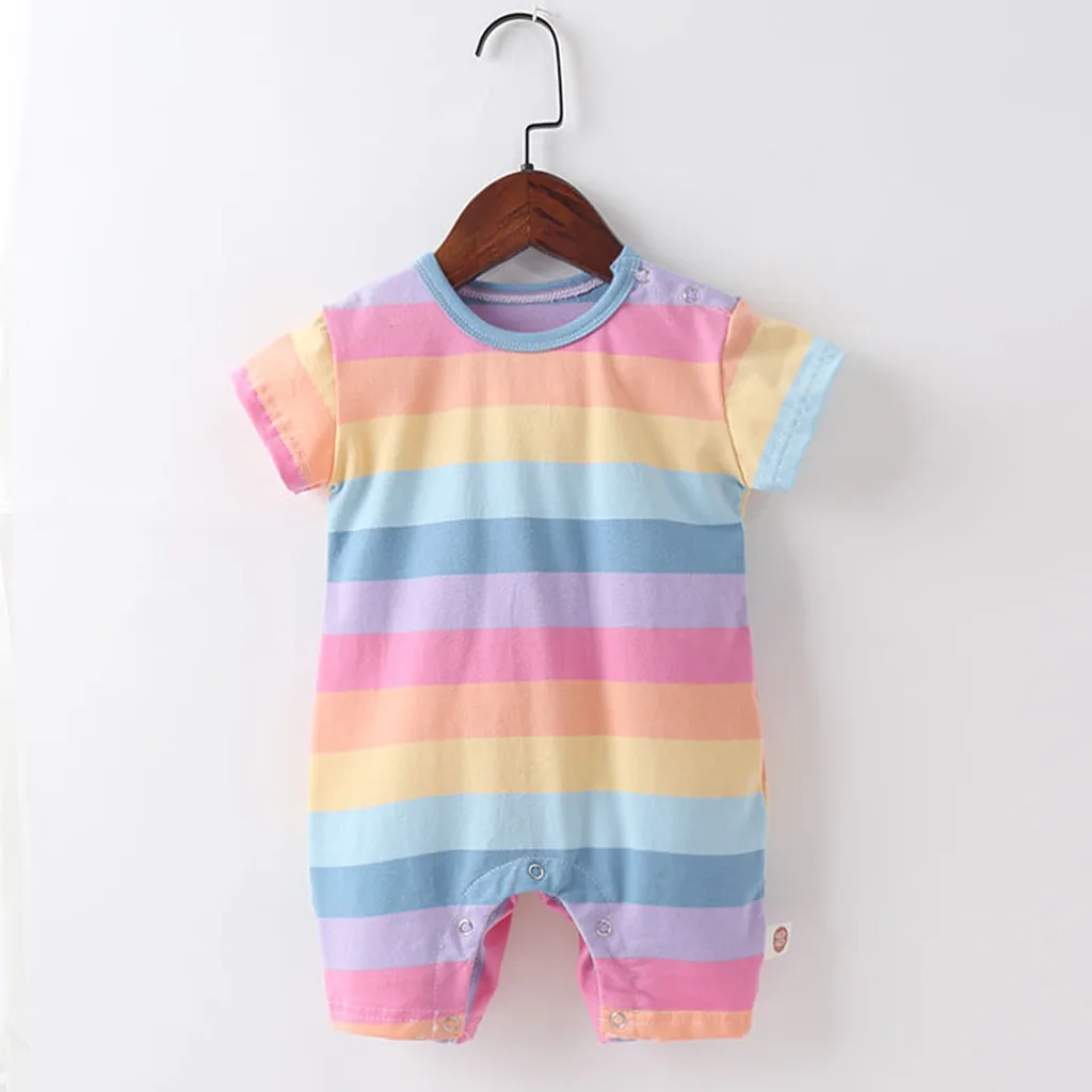 Lovely Newborn Baby Rompers 2019 Winter Rainbow Striped Romper Short Sleeve Cotton Wings Warm Jumpser Bodysuit Clothes Y926 |