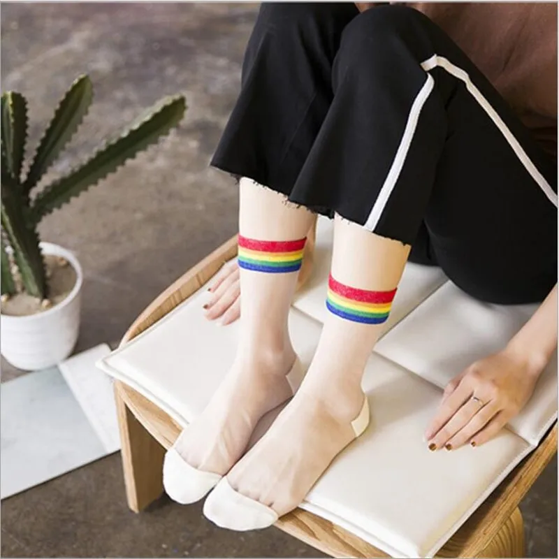 Новые женские модные хлопковые носки Jeseca красочные радужные полосатые милые