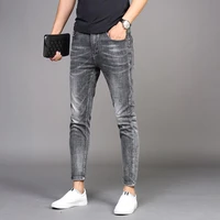 wholesale 2020 denim jeans mens trendy brand slim feet mens casual long pants korean style summer thin smoke gray pencil pants