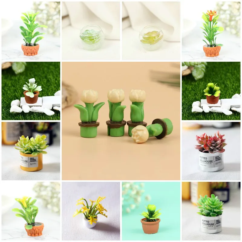 

Dollhouse Miniture Vase Artificial Flowers Green Potted Plants for Home Decor for Children Kids DIY Doll House Furniture Toys