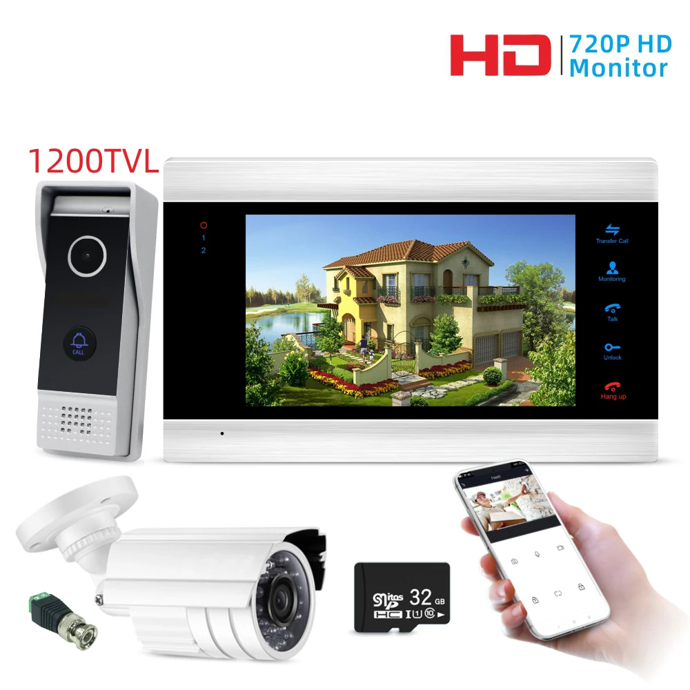 P203S1M706S1-C32G 7 дюймовый монитор проводной WiFi умный видео-домофон домашней безопасности Системы двери Динамик вызова Панель с CCTV Камера - Цвет: P203S1M706S1-C32G