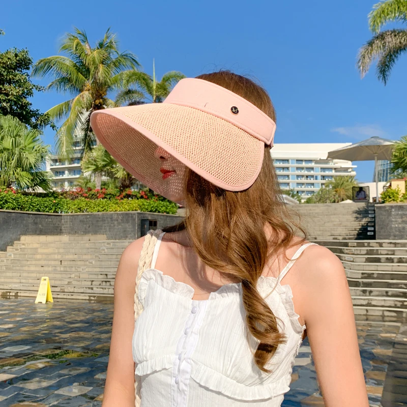 

2021 New Fashion Summer Sun Hats For Women Foldable Empty Top Hat Outdoor Anti-UV Straw Hat Female Wide Brim Vacation Beach Hat