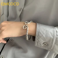qmcoco silver color punk vintage bracelet creative design handmade geometry jewelry for women man party gifts open adjustable