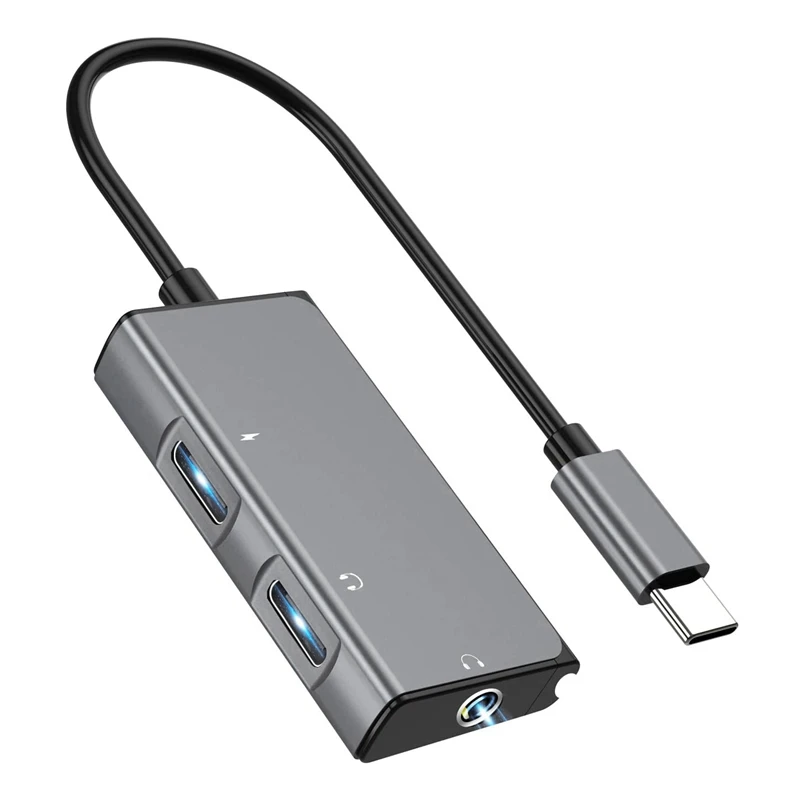 Кабель Переходник USB C на адаптер для подключения наушников 3 в 1 Тип 5 мм o порт + PD