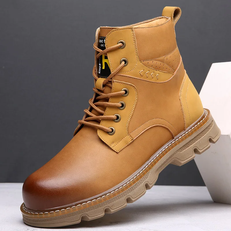 

Men's Tooling Shoes Winter Plus Warmth Fashion High-Top Shoes Luxury Genuine Leather Big Toe Shoes Outdoor Boutique Men Shoes