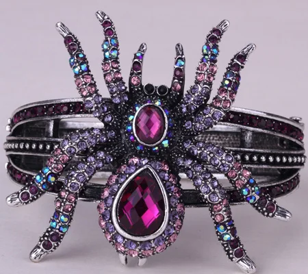 Паук браслет Хэллоуин bling Ювелирные изделия Подарки для женщин Античный Золотой Серебряный цвет Прямая поставка A04 - Окраска металла: purple
