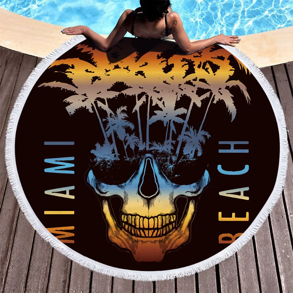 ONGLYP круглое пляжное Полотенца 3D череп микрофибра Одеяло Roundie Ванна Песок