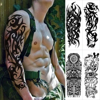 waterproof temporary full arm tattoo stickers big flame tribal totem flower flash tattoos man body art fake sleeve tatto female